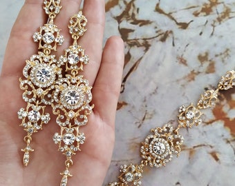 Art Deco Extra Long Gold Wedding Earrings, Chandelier Statement Chandelier Earrings, Gatsby Bridal Jewelry, Statement Wedding Earrings,