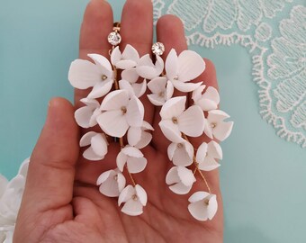 Chandelier Bridal Earrings, Floral Wedding Earrings,  Floral Bridal Earrings, Statement Bridal Earrings, Clay Flower Jewelry , Gift For Her