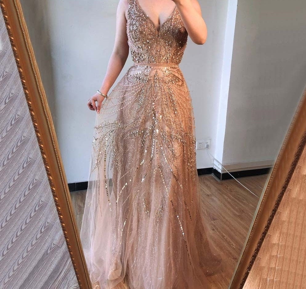 Vintage Style Champagne Wedding Dress Flapper 1920s Beaded - Etsy