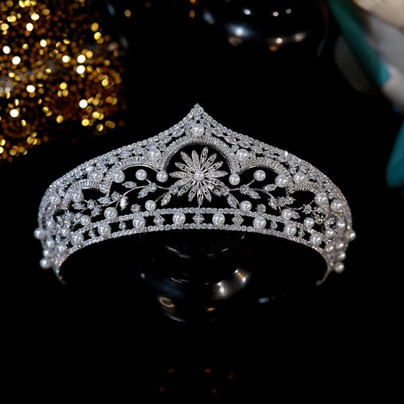Luxury Royal Bridal Tiara, Art Deco Cubic Zirconia Wedding Tiara