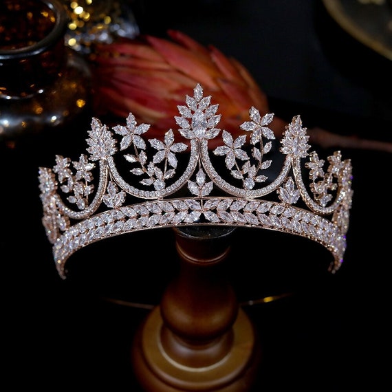 Gold Bridal Crown Bridal Tiara tiara Princess gold  cz diamond Wedding Crown 