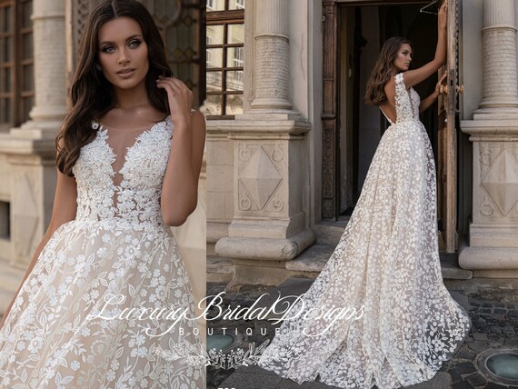 Lace deep v neck dress cheap