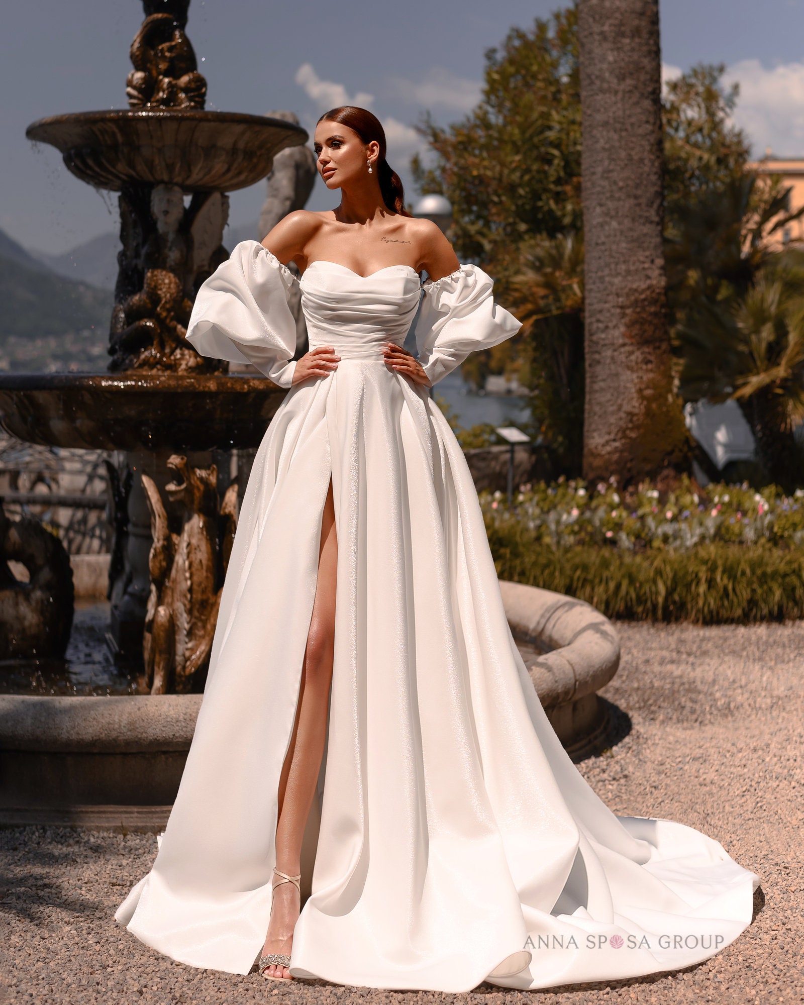 Charming Off Shoulder Boho Ballgown Wedding Dress With Retro Bubble  Sleeves, Sweet Bra Inserts, And Floral Embellishments ST015 From  Lesham_store, $341.53