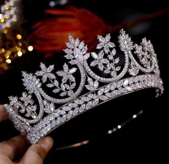 Diamond Royal Wedding Crown, Regal Bridal Crown, Cubic Zirconia