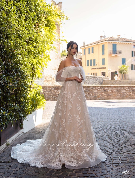 bohemian champagne wedding dress