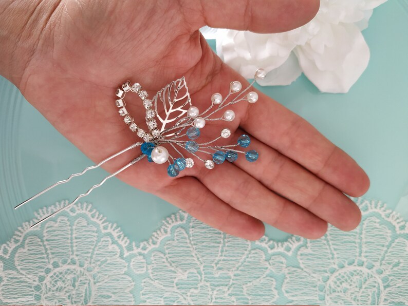 Turquoise Silver Wedding Hair Pin Crystal Hair Pins Bridal Etsy