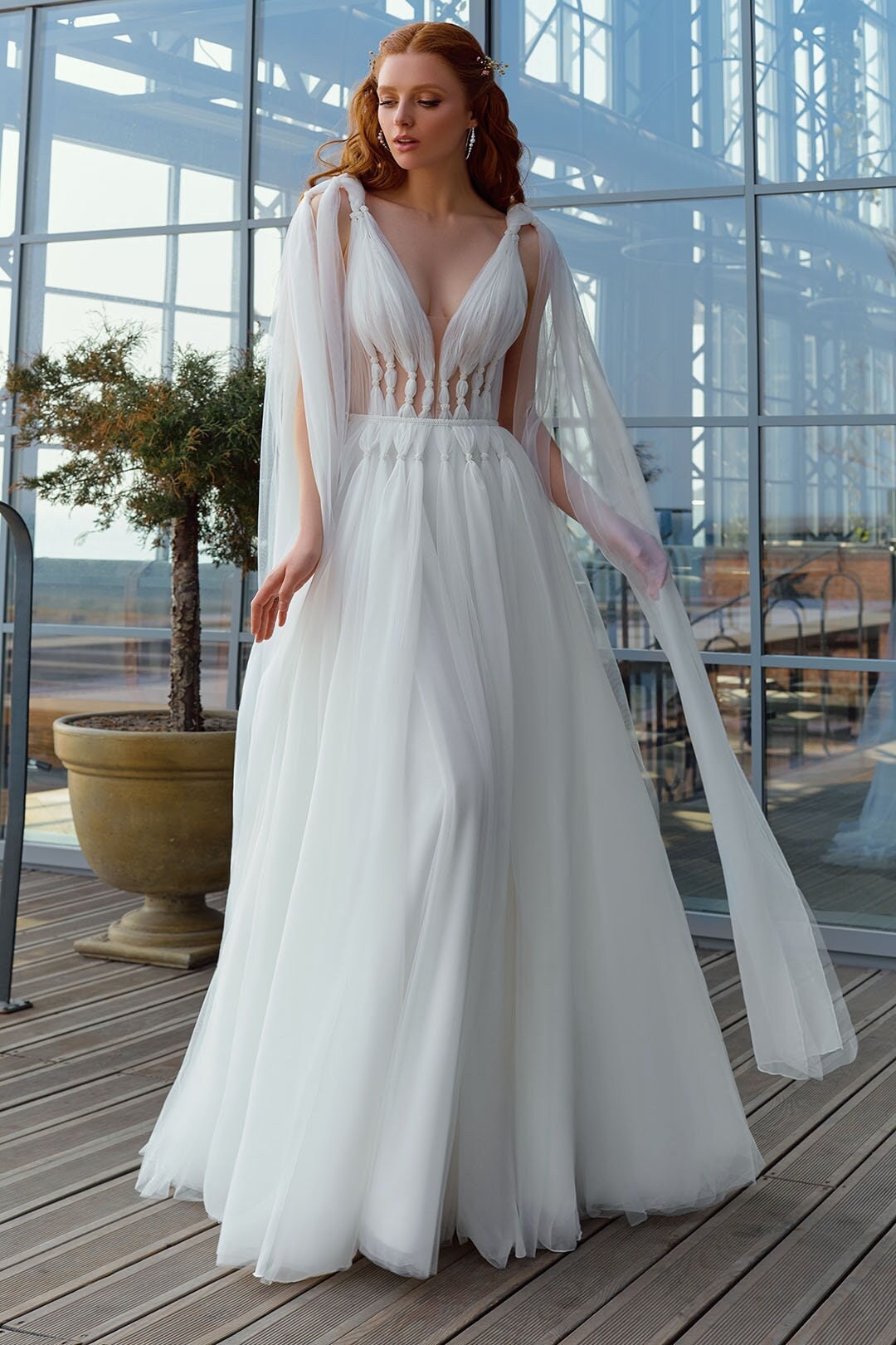Greek Goddess Deep V Neck Wedding Dress Greek Style Boho - Etsy