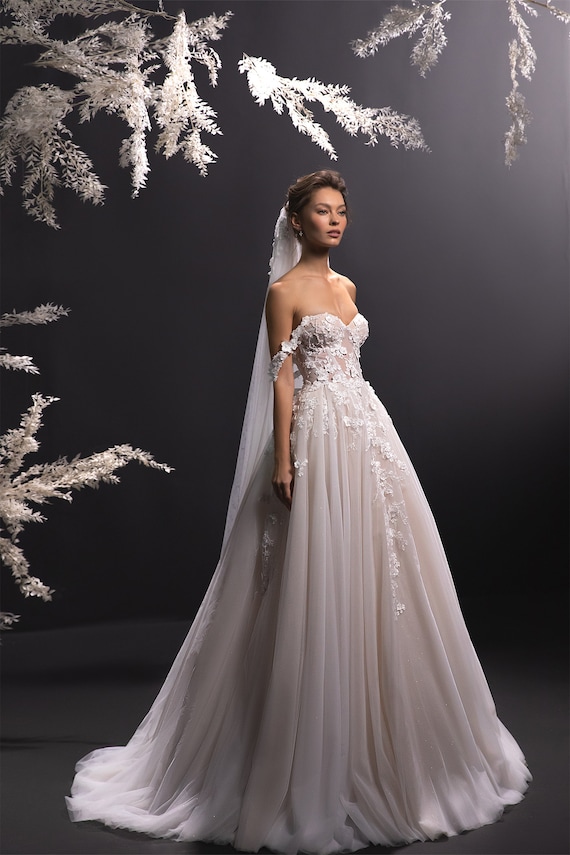 Strapless A-line Wedding Dress With 3D Florals