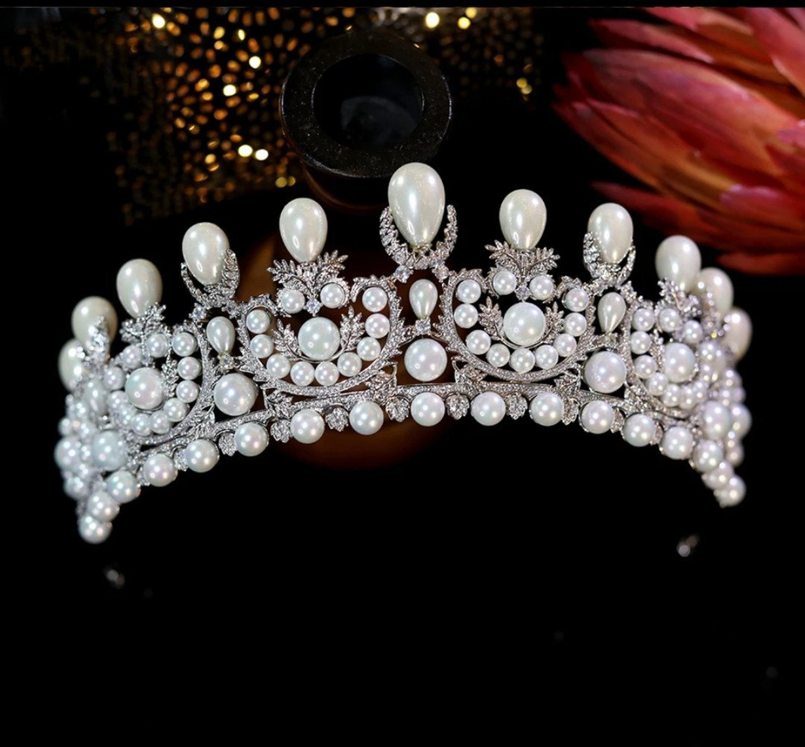 Princess Diana Wedding Tiara Replica Retro Style Pearl Bridal Etsy