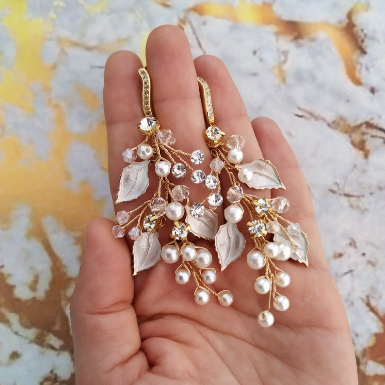 Swarovski Crystal Bridal Earrings Boho Wedding Earrings Boho Bridal Earrings Gold Bridal Earrings Chandelier Statement Long Wedding Earrings zdjęcie 2