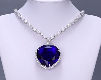 Titanic Necklace Heart of Ocean Replica , Sapphire blue Diamond Jewelry, Cubic Zirconia Wedding Necklace, Anniversary Jewelry, Gift For Her