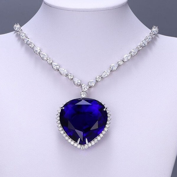 Titanic Necklace Heart of Ocean Replica , Sapphire blue Diamond Jewelry, Cubic Zirconia Wedding Necklace, Anniversary Jewelry, Gift For Her