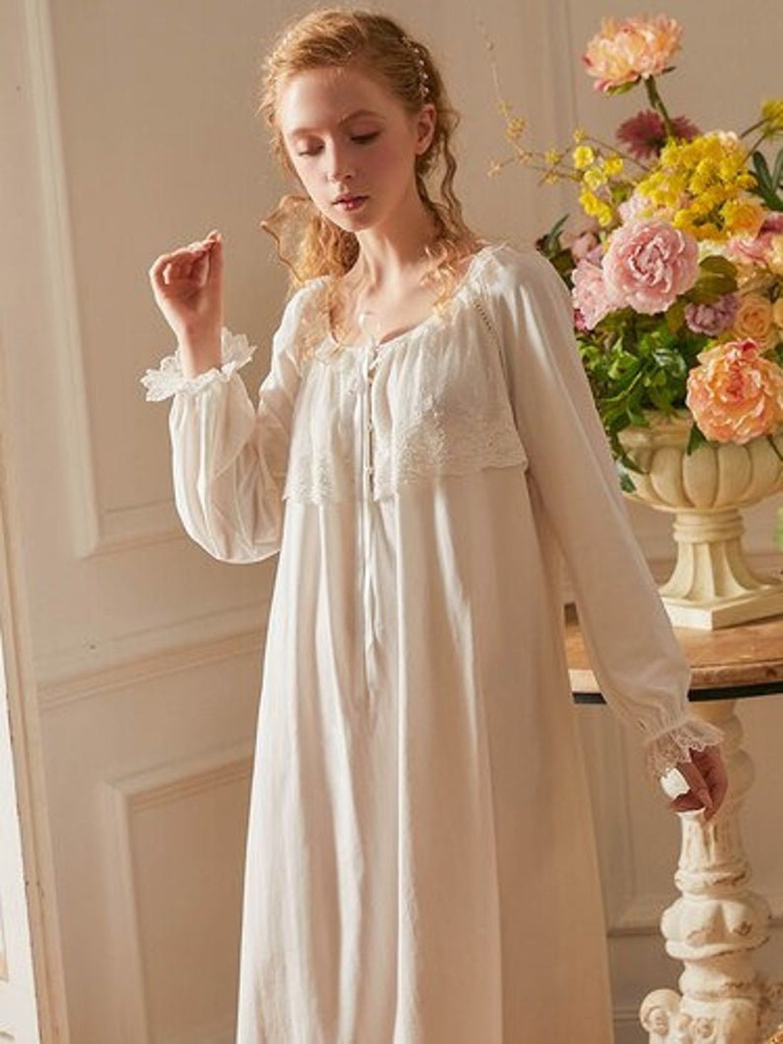 Victorian Style White Cotton Wedding Nightgown Honeymoon | Etsy