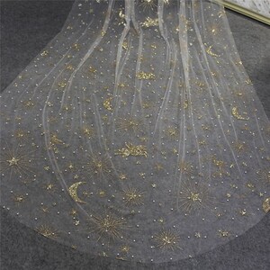 Star and Moon Pearl Sparkling Bridal Cape, Shiny Shoulder Cape, Gold ...