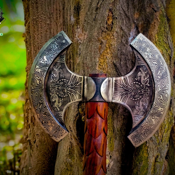 Custom handmade Double headed Vikings axe, double headed axe, Forged axe, Battle Axe, Vikings Axe, Best Birthday & Anniversary Gift For Him.