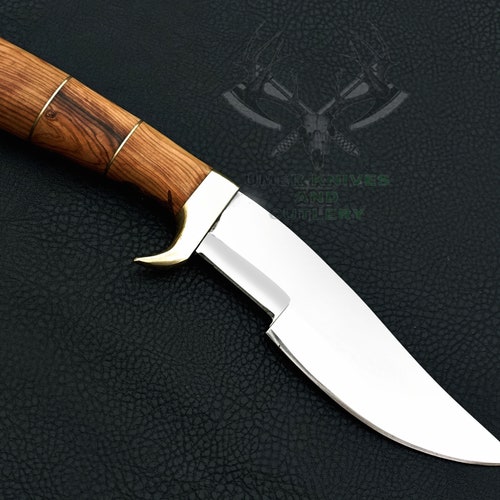Custom handmade d2 steel skkiner knife with olive wood handle shops with cover ,anniversary gift,new year gift,christmas gift .