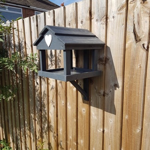 Medium Size Wooden Fence/Post fix bird table. With heart feature