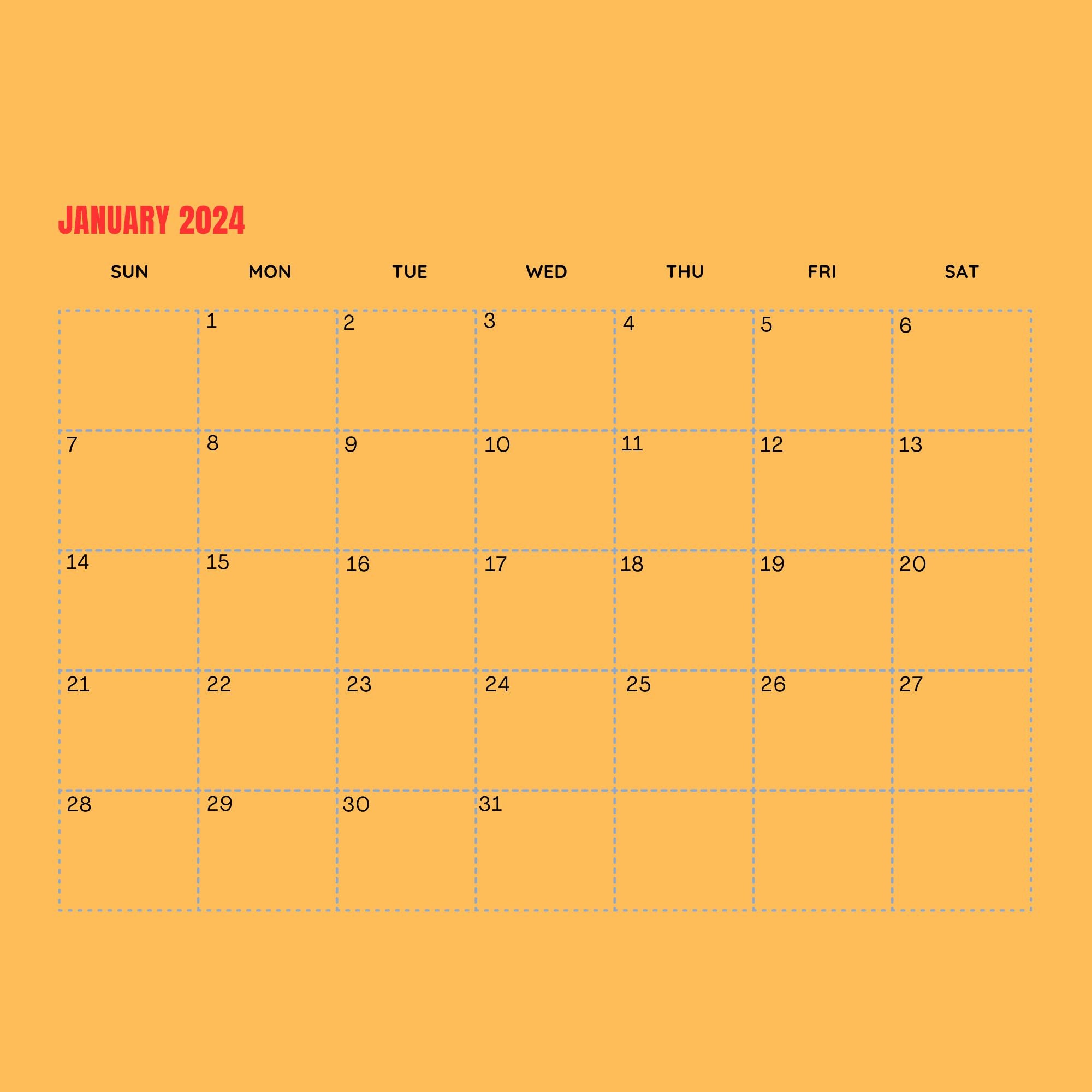 January 2024 Printable Minimal Planner, Printable Calendar Landscape