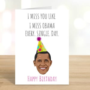 Afdrukbare Obama / grappige verjaardagskaart / Happy Birthday / verjaardagskaart / ik mis je kaart / sociale afstand / Obama / roze / digitale DOWNLOAD