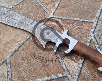 Custom Handmade Damascus Steel Bowie Knife 20" Hunting Knife with Leather Sheath