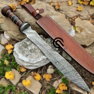 Handmade Roman Gladius Sword Damascus Steel Blade Sword Gladius Sword with Leather Cover
