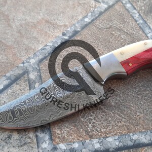 Custom Handmade Damascus Steel Skinner Knife 8&quot; With Leather Sheath Buffalo Handle, Hunting knife ,survival knife, Skinner Knife