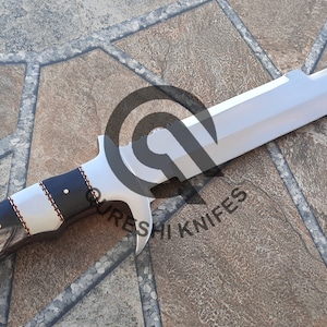 Custom Handmade J2 Stainless Steel Bowie Knife Hunting Knife 20&quot; inches Long Knife Bufflo Horn Handle With Leather Cover