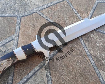 Handmade J2 Steel Bowie Knife: Buffalo Horn Handle, Leather Sheath