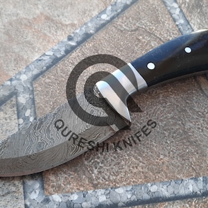 Custom Handmade Damascus Steel Skinner Knife 8&quot; With Leather Sheath Buffalo Handle, Hunting knife ,survival knife, Skinner Knife