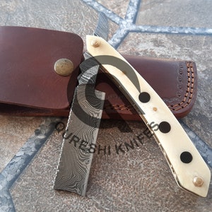 Handmade Damascus Steel Straight Razor with Leather Sheath , Custom , Razor Blades, Damascus Razor, Handmade Blade Straight Razor very sharp