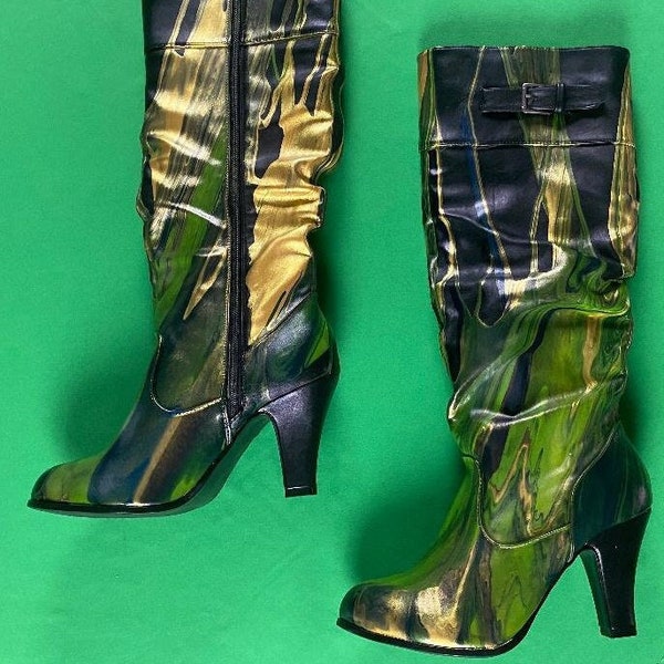 Drip One of a Kind High Heel Zip Up Paint Pour Boots!  Size 9M.  This are authentically painted, not printed.