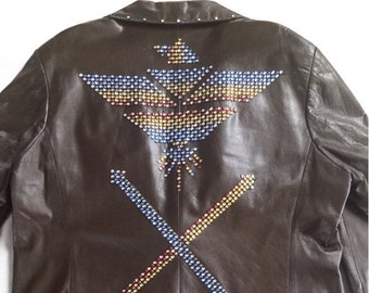 Vintage Leather Jacket With Rhinestones 