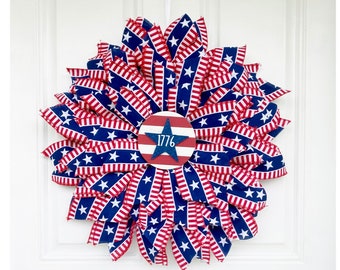 Patriotic Door Hanger, Red White & Blue Wreath, Stars and Stripes Door Hanger, Wreath for Veterans, Wreath for Patriotic Holidays