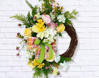 Mother\u2019s Day gift wreath for front door summer door decor wreath for Mom everyday wreath Whimsical Floral wreath