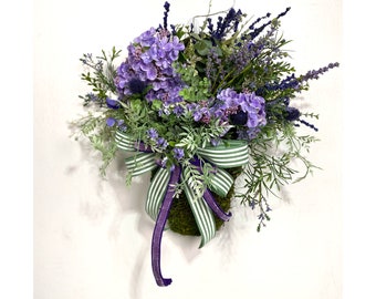 Panier floral en mousse pour le printemps et l'été, accroche-porte pour panier de jardin violet, couronne d'hortensias pour porche, décoration d'intérieur de tous les jours, cadeau de fête des mères