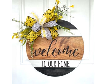 Rustic Front Door Welcome Door Hanger, Front Door Decor, Summer Door Hanger, Welcome to Our Home, Front Door Sign, Housewarming Gift