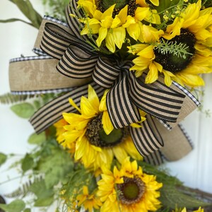 Close up of the sunflowers included in the wreath.