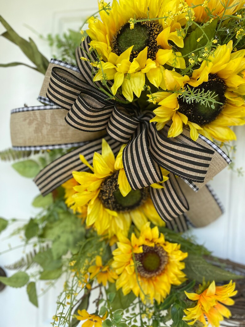 Close up of the sunflowers included in the wreath.