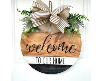 Rustic Front Door Welcome Door Hanger, Everyday Front Door Decor, Wall Hanger, Welcome to Our Home, Front Door Sign, Housewarming Gift