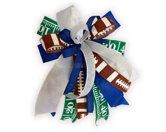 Blue & White Football Bow, Custom Team Colors, Wreath, Lantern, Mailbox Decor