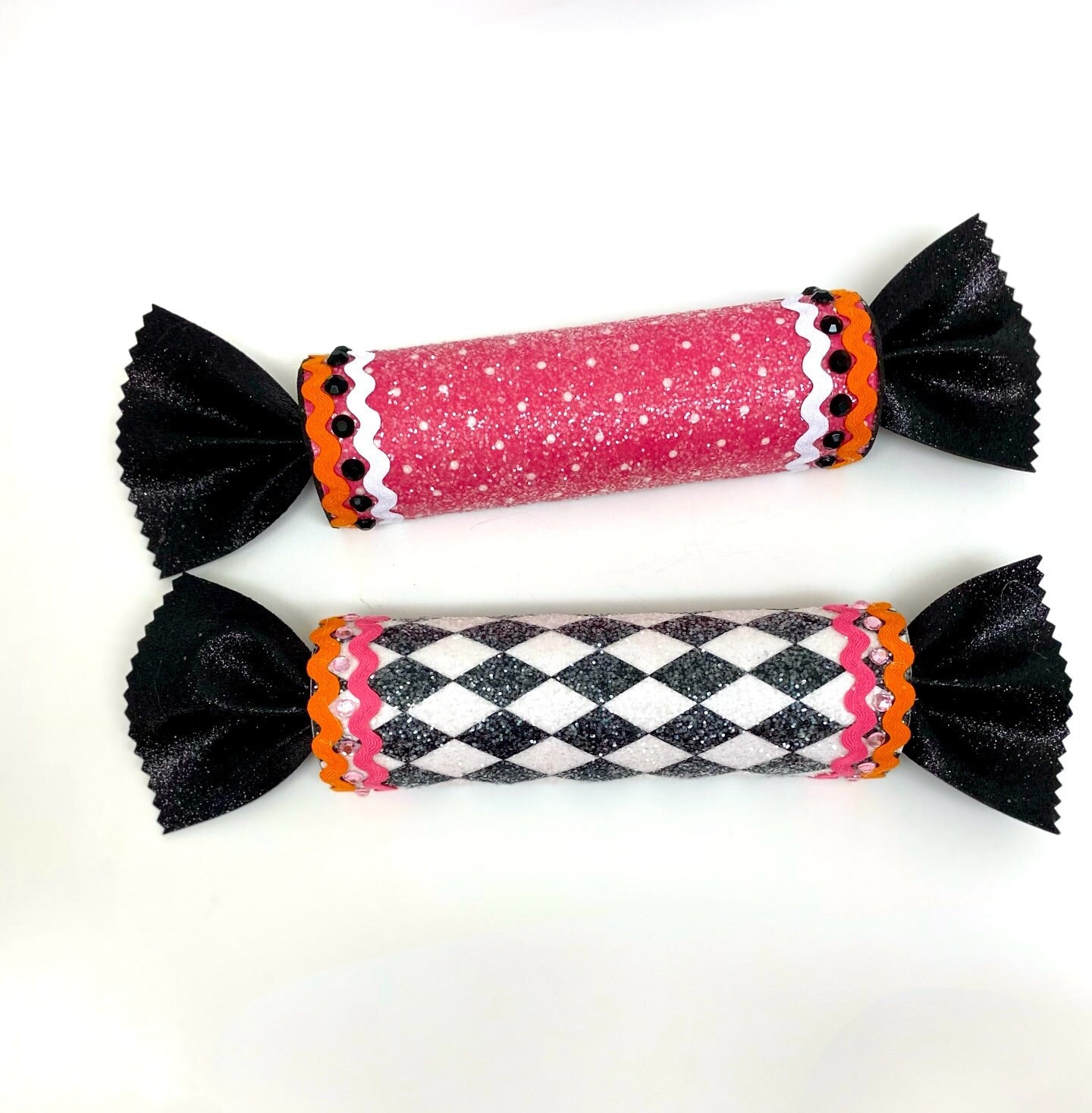 Fake Candy Halloween Wreath Attachment, Harlequin Decor, Pink and Black Trick or Treat Faux Candy, Fall Faux Sweets, Tier Tray Decoration