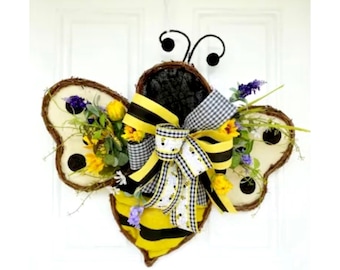 Couronne abeille et tournesol pour porte d'entrée, couronne de bienvenue abeille, accroche-porte abeille d'été, décoration de porche tournesol, couronne de toile de jute rustique