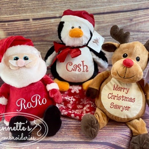 Christmas Embroidered Plush / Santa Claus / Rudolph / Penguin / 1st Christmas / Custom Embroidered / Personalized