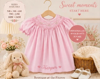 Pink Gingham Smocked Baby Dress | Heirloom Embroidered Bishop Outfit