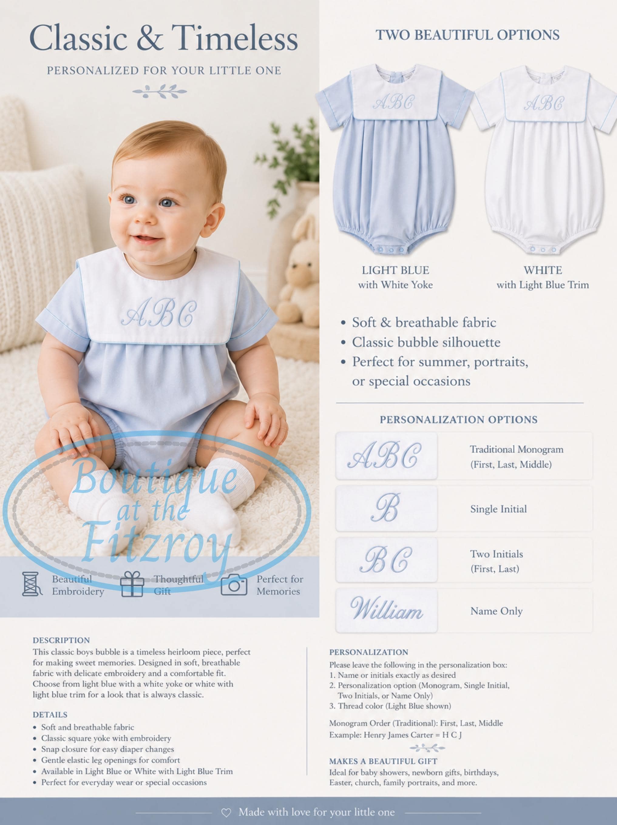 Personalized Boys Bubble Romper | Monogram Baby Boy Outfit | Heirloom ...