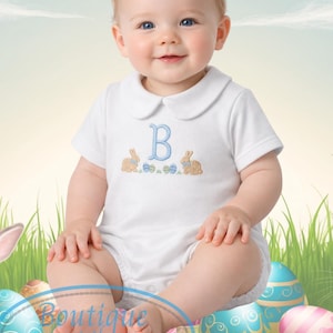 Embroidered Baby Boy Bubble /Easter / Personalized / Shower Gift / Bunnies / Birthday / Collar Romper