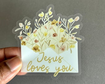 Jesus Loves You - Bible sticker, Christian sticker, Clear sticker