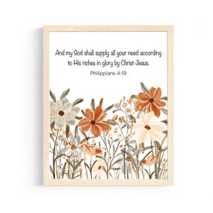 Bible Verse Art Print, Wall Art, Wall Print, Christian Art, Philippians 4:19, Scripture Art, Floral Print