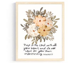 Bible Verse Art Print | Trust in the Lord | Wall Art | Wall Print | Christian Art | Floral Print