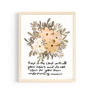 Bible Verse Art Print | Trust in the Lord | Wall Art | Wall Print | Christian Art | Floral Print